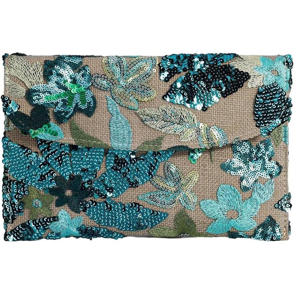 imageVerdusa Womens Floral Embroidery Sequin Evening Clutch Bags Party PursesGreen
