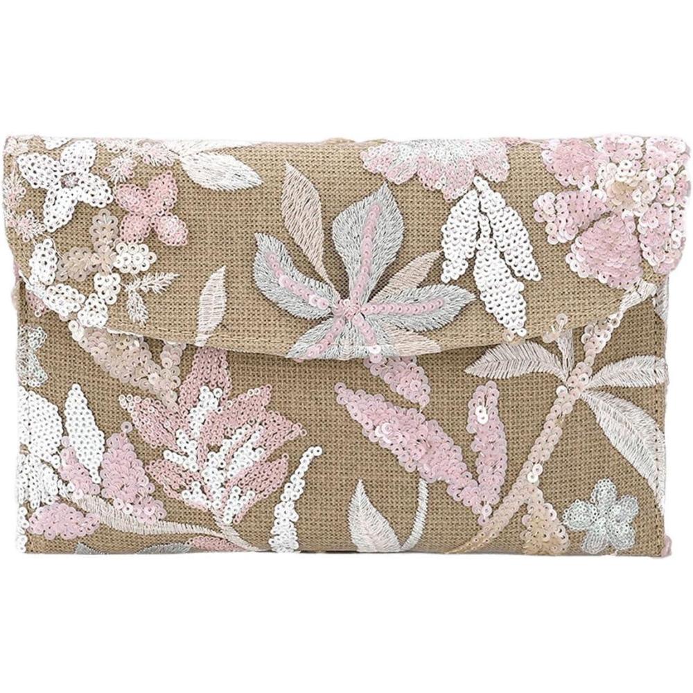 imageVerdusa Womens Floral Embroidery Sequin Evening Clutch Bags Party PursesPink