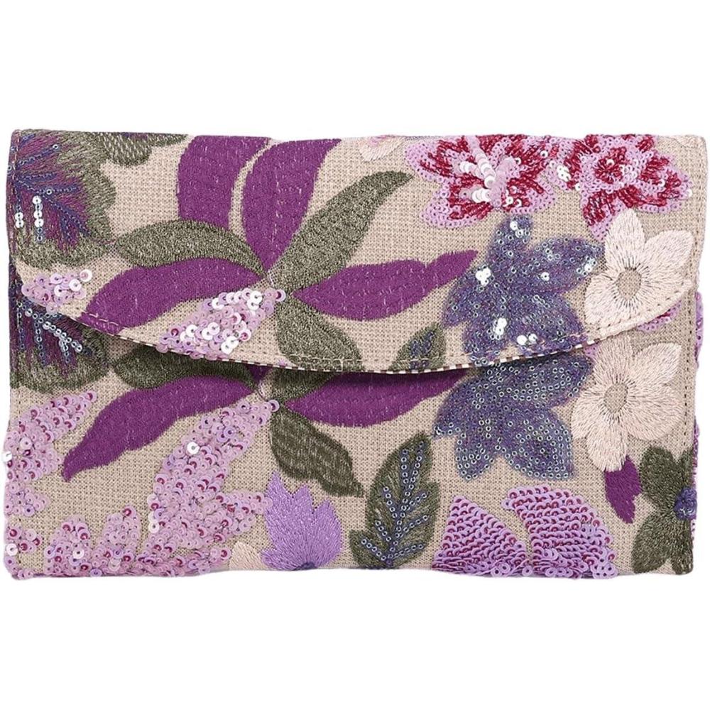imageVerdusa Womens Floral Embroidery Sequin Evening Clutch Bags Party PursesPurple