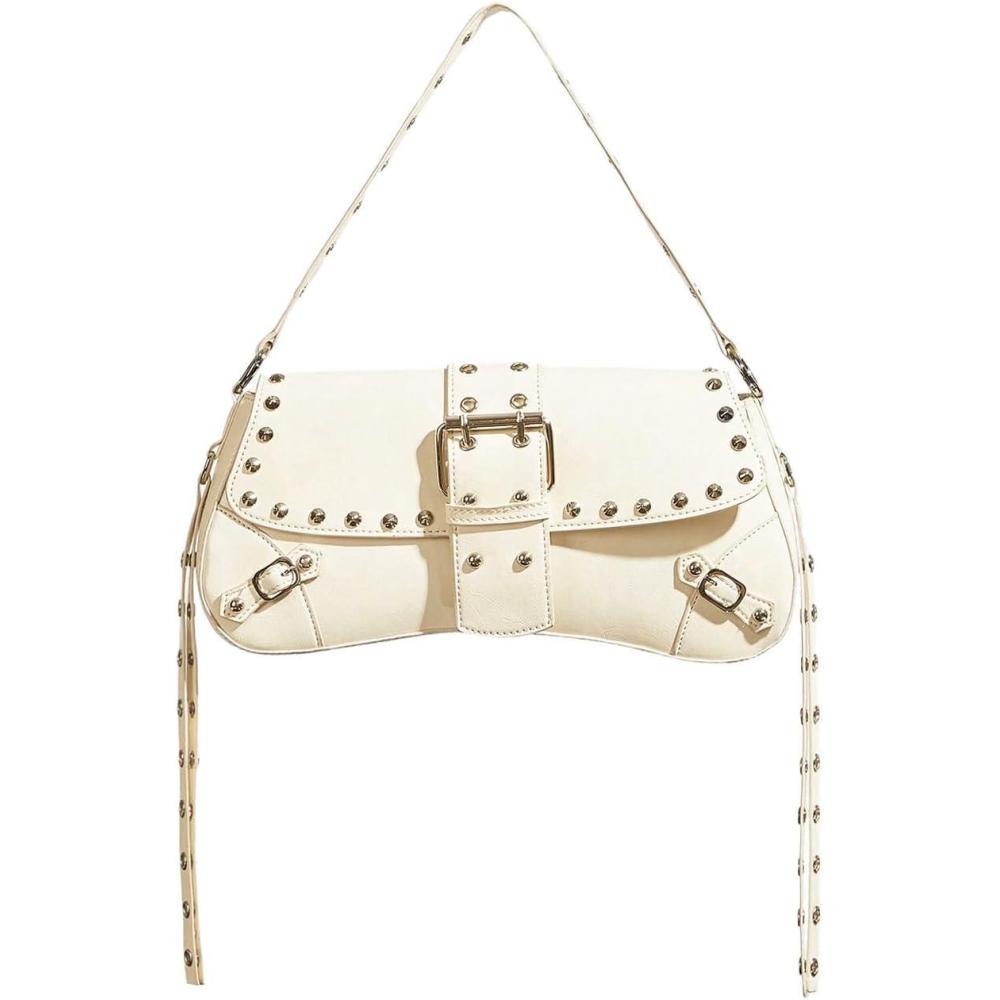 imageVerdusa Womens Shoulder Bag Y2K Handbag Cute Trendy Goth Studded Rivet Punk PurseBeige
