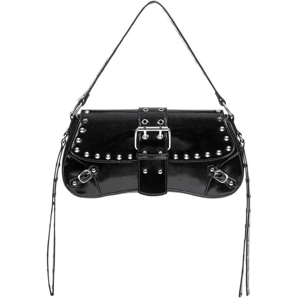 imageVerdusa Womens Shoulder Bag Y2K Handbag Cute Trendy Goth Studded Rivet Punk PurseBlack
