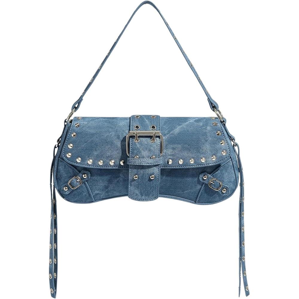 imageVerdusa Womens Shoulder Bag Y2K Handbag Cute Trendy Goth Studded Rivet Punk PurseDusty Blue