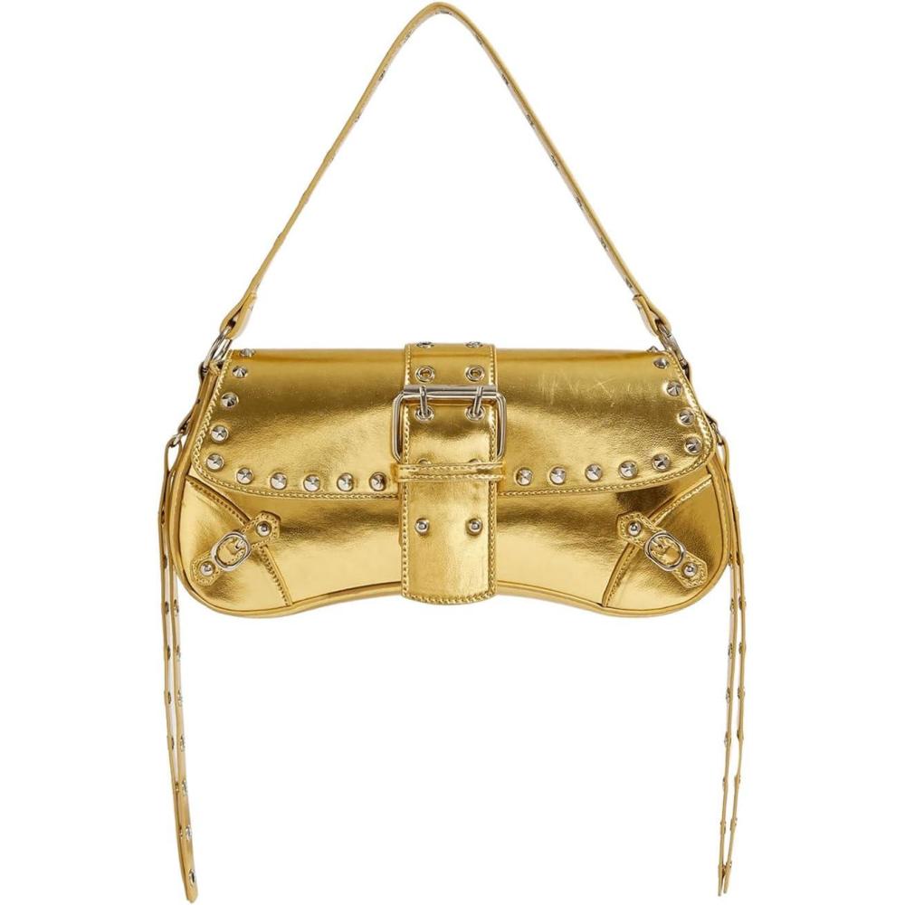 imageVerdusa Womens Shoulder Bag Y2K Handbag Cute Trendy Goth Studded Rivet Punk PurseGold