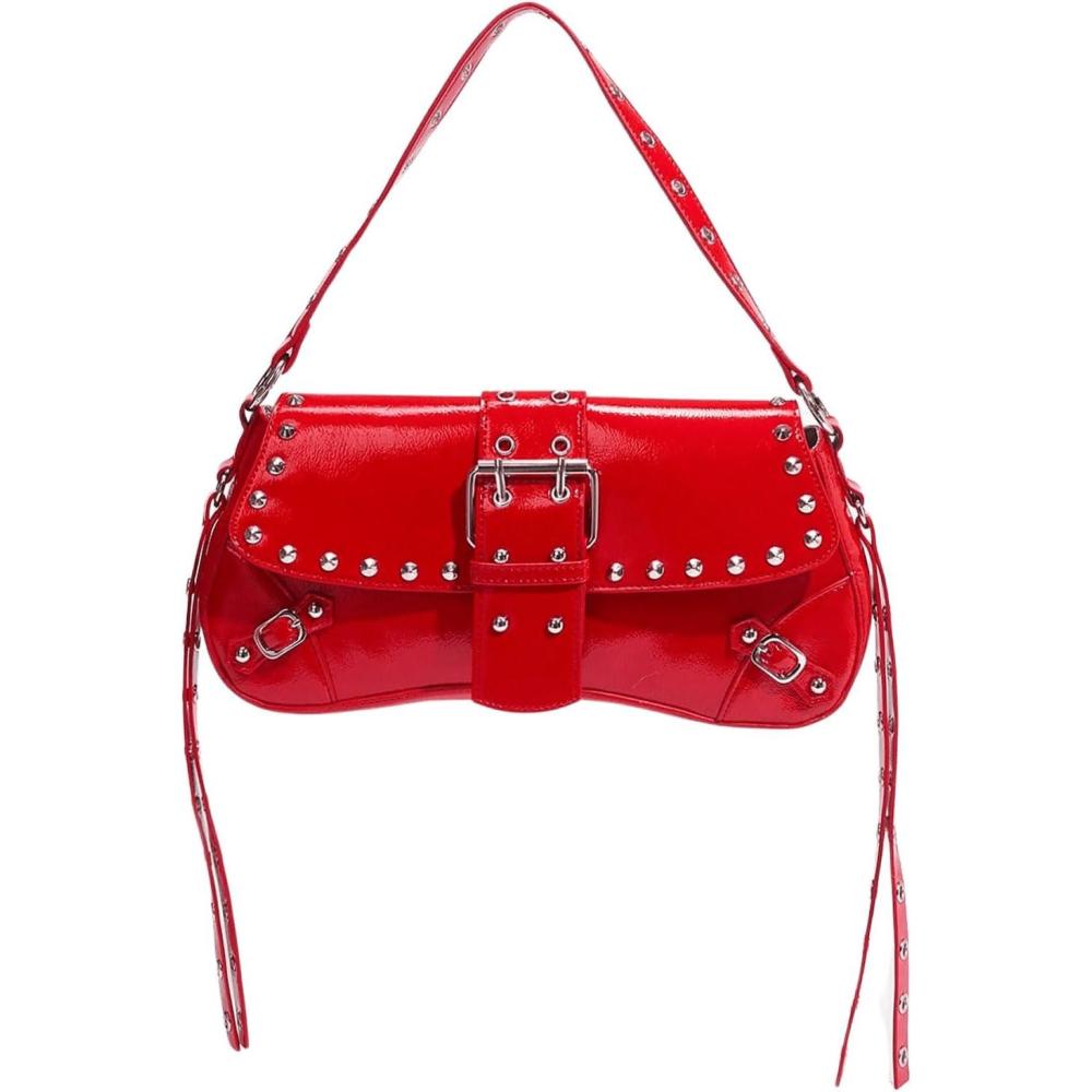 imageVerdusa Womens Shoulder Bag Y2K Handbag Cute Trendy Goth Studded Rivet Punk PurseRed