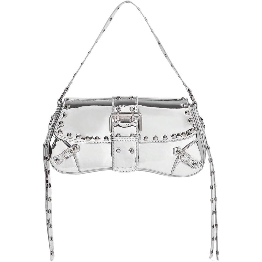 imageVerdusa Womens Shoulder Bag Y2K Handbag Cute Trendy Goth Studded Rivet Punk PurseSilver