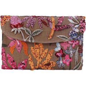 imageVerdusa Womens Floral Embroidery Sequin Evening Clutch Bags Party PursesPink Brown