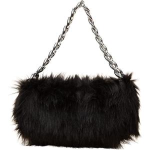 imageVerdusa Womens Faux Fox Fur Purse Fuzzy One Shoulder Small Square Chain HandbagsBlack