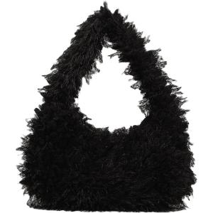 imageVerdusa Womens Faux Fur Fuzzy Hobo Bag Furry Handbag PurseBlack