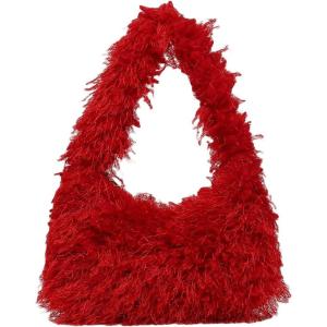 imageVerdusa Womens Faux Fur Fuzzy Hobo Bag Furry Handbag PurseRed