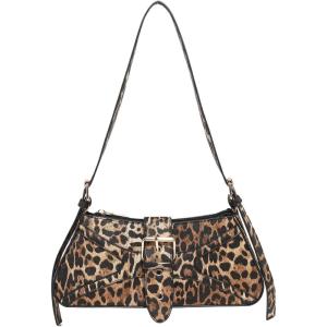 imageVerdusa Womens Leopard Print PU Leather Shoulder Bag Vintage Zipper Underarm BagsBrown