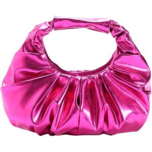 imageVerdusa Womens Metallic Ruched Bags PU Leather Evening Clutch HandbagsHot Pink