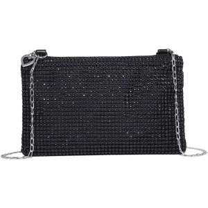 imageVerdusa Womens Shiny Mini Rhinestone Square Bag Sparkle Clutch Purse Wedding Evening Party HandbagsBlack