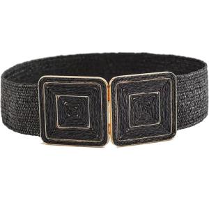imageVerdusa Womens Symmetrical Buckle Straw Belts Wide Belt Elastic WaistbandBlack