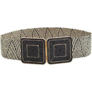 imageVerdusa Womens Symmetrical Buckle Straw Belts Wide Belt Elastic WaistbandBlack White