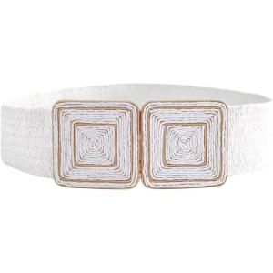 imageVerdusa Womens Symmetrical Buckle Straw Belts Wide Belt Elastic WaistbandWhite
