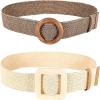 imageVerdusa Womens 2 Pack Buckle Elastic Straw Belts Boho Waist BeltBeige Brown