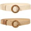 imageVerdusa Womens 2 Pack Buckle Elastic Straw Belts Boho Waist BeltBeige Camel