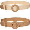 imageVerdusa Womens 2 Pack Buckle Elastic Straw Belts Boho Waist BeltBeige Khaki