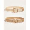 imageVerdusa Womens 2 Pack Buckle Elastic Straw Belts Boho Waist BeltBeige and Khaki
