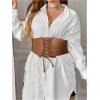 imageVerdusa Womens Leather Corset Belts Lace Up Tied Waspie Belt Retro Waist Cinch BeltLight Brown