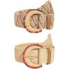 imageVerdusa Womens 2 Pack Buckle Elastic Straw Belts Boho Waist BeltMulticolor and Khaki