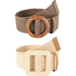 imageVerdusa Womens 2 Pack Buckle Elastic Straw Belts Boho Waist BeltBeige Brown