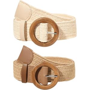 imageVerdusa Womens 2 Pack Buckle Elastic Straw Belts Boho Waist BeltBeige Camel