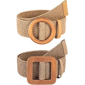imageVerdusa Womens 2 Pack Buckle Elastic Straw Belts Boho Waist BeltBrown