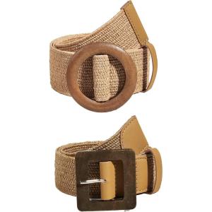 imageVerdusa Womens 2 Pack Buckle Elastic Straw Belts Boho Waist BeltCamel