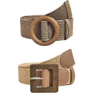 imageVerdusa Womens 2 Pack Buckle Elastic Straw Belts Boho Waist BeltKhaki
