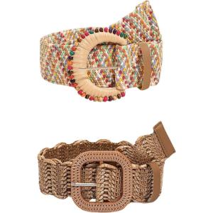 imageVerdusa Womens 2 Pack Buckle Elastic Straw Belts Boho Waist BeltMulti and Brown