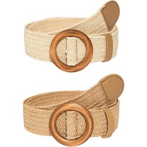 imageVerdusa Womens 2 Pack Buckle Elastic Straw Belts Boho Waist BeltMulticolor