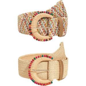 imageVerdusa Womens 2 Pack Buckle Elastic Straw Belts Boho Waist BeltMulticolor and Khaki