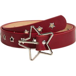 imageVerdusa Womens Double Grommet PU Leather Belt Punk Buckle Waist BeltsRed
