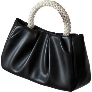 imageVerdusa Womens Evening Purses Pearl Clutch Handbags Leather Ruched Crossbody BagBlack