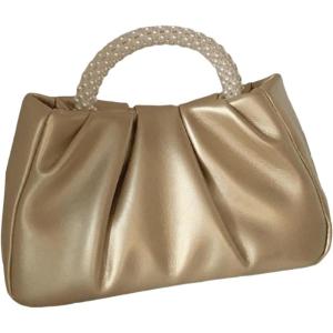 imageVerdusa Womens Evening Purses Pearl Clutch Handbags Leather Ruched Crossbody BagGold
