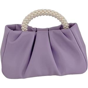 imageVerdusa Womens Evening Purses Pearl Clutch Handbags Leather Ruched Crossbody BagPurple