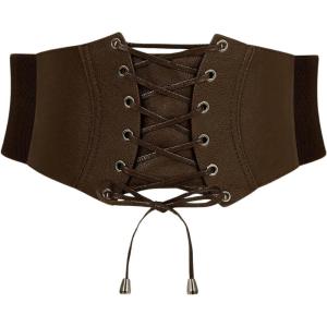 imageVerdusa Womens Leather Corset Belts Lace Up Tied Waspie Belt Retro Waist Cinch BeltBrown
