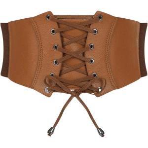 imageVerdusa Womens Leather Corset Belts Lace Up Tied Waspie Belt Retro Waist Cinch BeltLight Brown