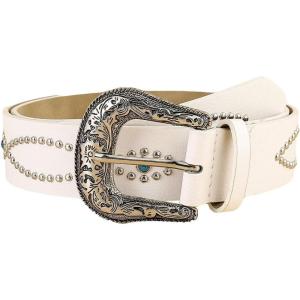 imageVerdusa Womens Western Cowgirl Buckle floral PU Leather Waist Belts Vintage BeltWhite