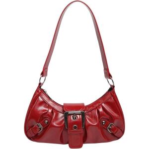 imageVerdusa Womens Y2k Purse Top Handle Shoulder Bag Buckle Punk Hobo Clutch Purses BagsBurgundy