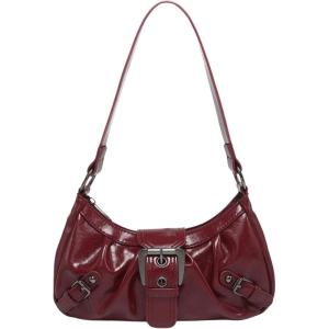 imageVerdusa Womens Y2k Purse Top Handle Shoulder Bag Buckle Punk Hobo Clutch Purses BagsDark Red