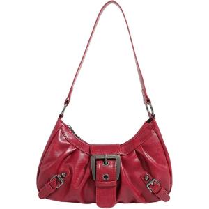 imageVerdusa Womens Y2k Purse Top Handle Shoulder Bag Buckle Punk Hobo Clutch Purses BagsRose Red
