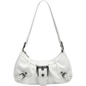 imageVerdusa Womens Y2k Purse Top Handle Shoulder Bag Buckle Punk Hobo Clutch Purses BagsWhite