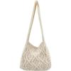imageVerdusa Womens Crochet Shoulder HandBags Hobo Knitted Tote Bag Shopping BagsBeige