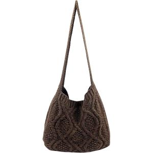 imageVerdusa Womens Crochet Shoulder HandBags Hobo Knitted Tote Bag Shopping BagsCoffee Brown