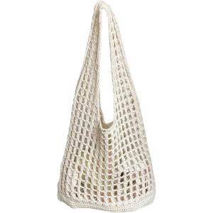 imageVerdusa Womens Hollow Out Knit Tote Handbags Crochet Shoulder BagApricot