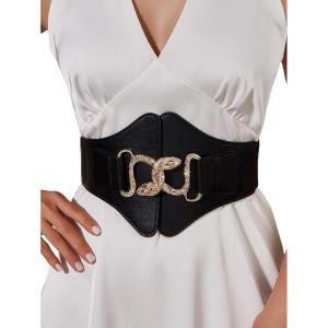 imageVerdusa Womens Snake Buckle Faux Leather Elastic Wide Belt CorsetBlack