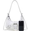 imageVerdusa Womens Studded PU Leather Clutch Shoulder Tote Handbag Adjustable Strap Boho BagsWhite