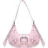 imageVerdusa Womens Studded PU Leather Clutch Shoulder Tote Handbag Adjustable Strap Boho BagsPink